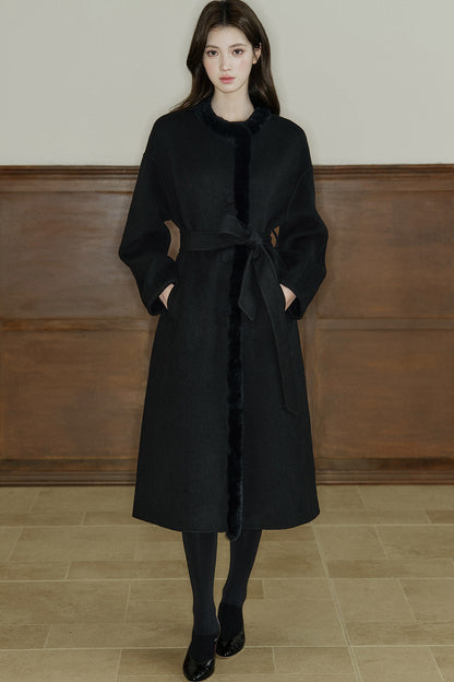 Rabbit Fur Placket Wool Coat