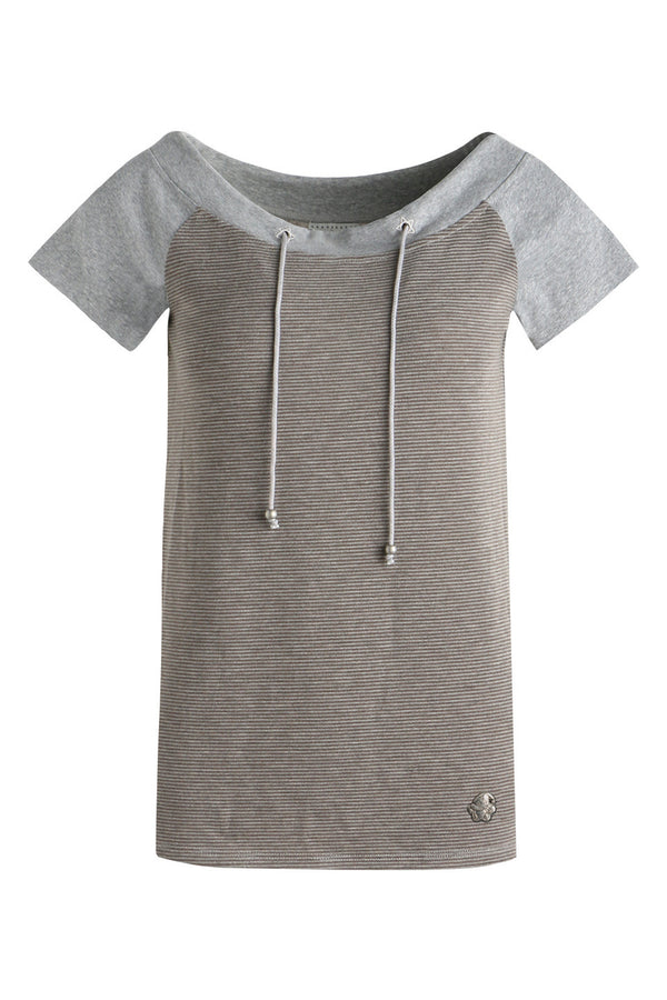 Off-Shoulder Striped Raglan T-Shirt