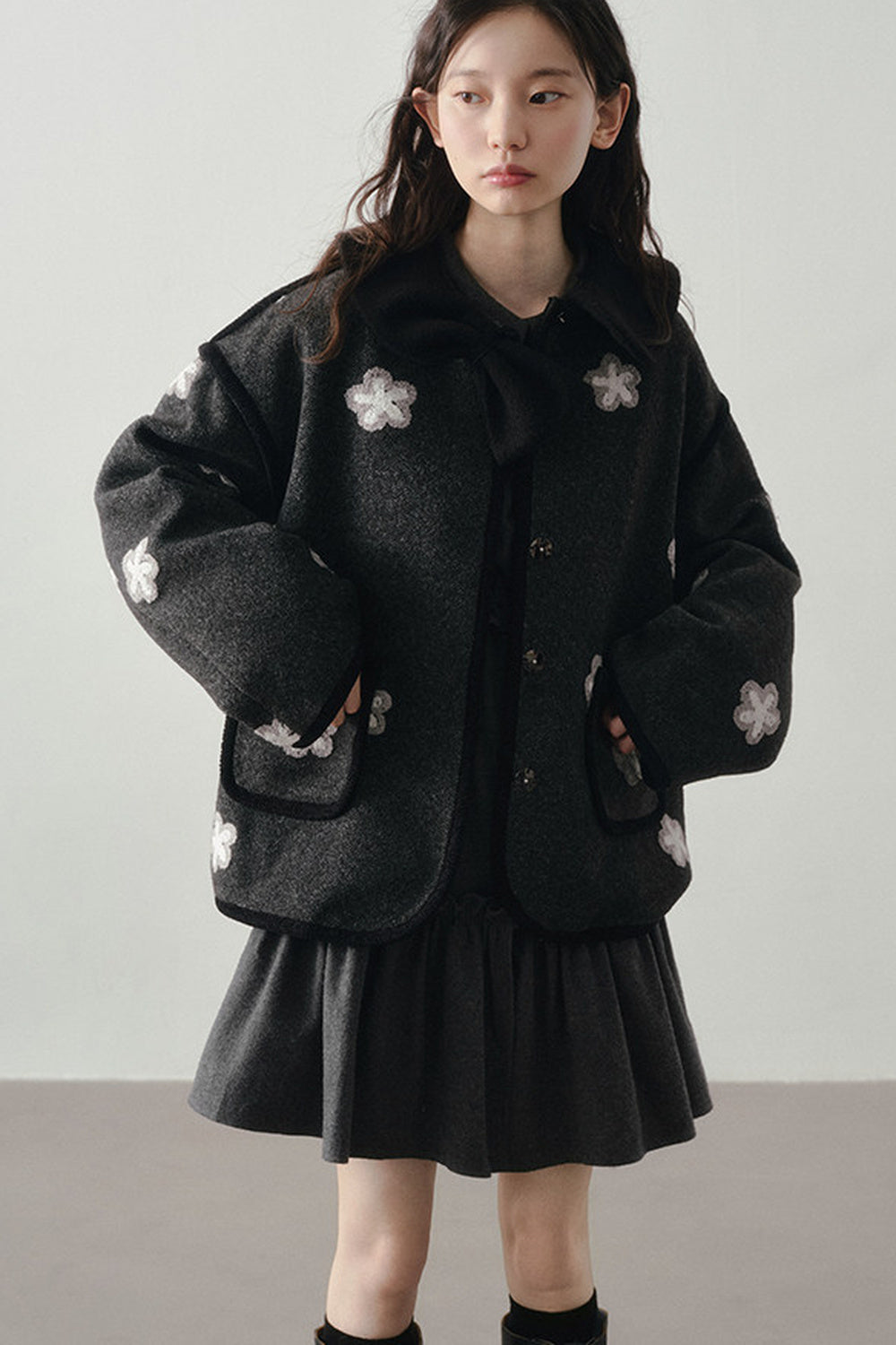Misty Black Pleated Vest and Shirt Dress Set