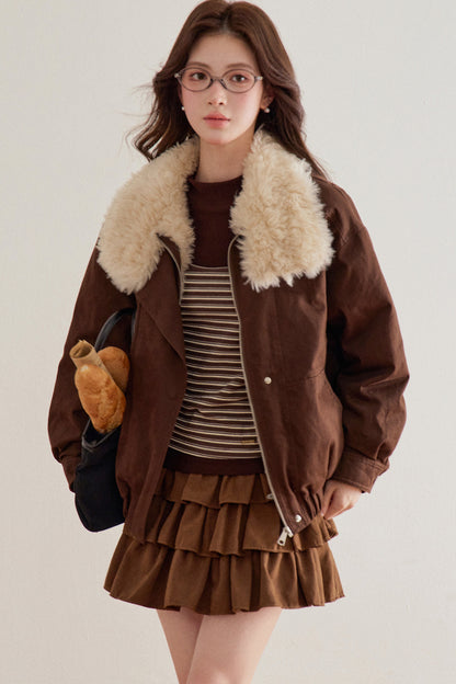 Imitation Lamb Fur Collar Short Jacket