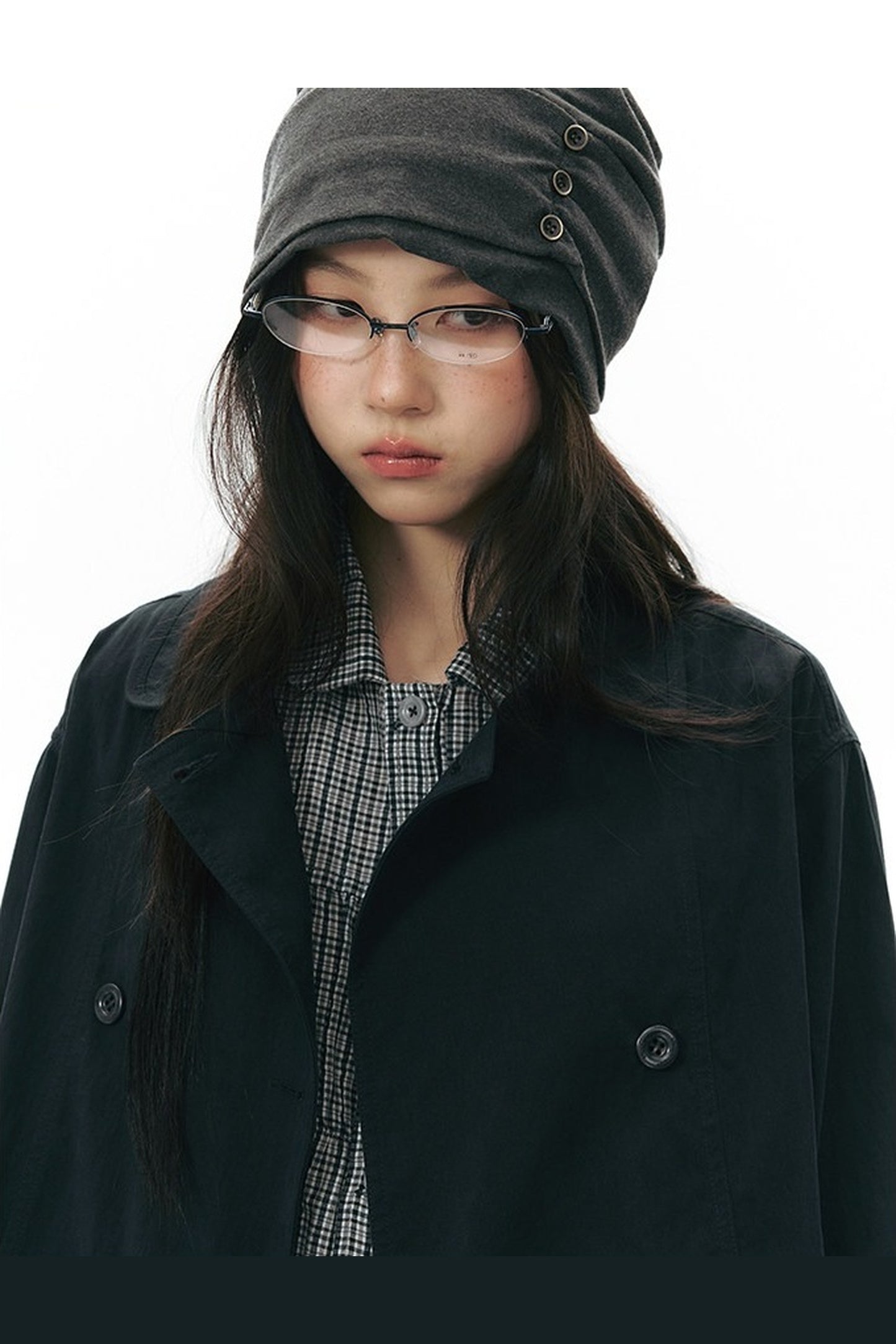 Retro Double-Breasted Workwear Jacket and Skirt Set-Up