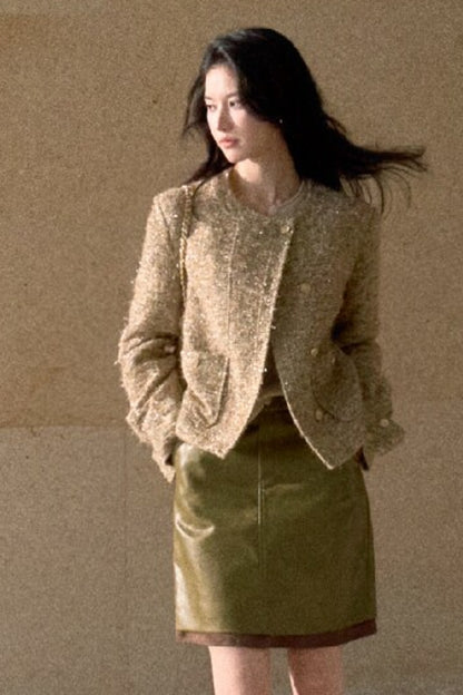 Fern Green Leather Straight Skirt