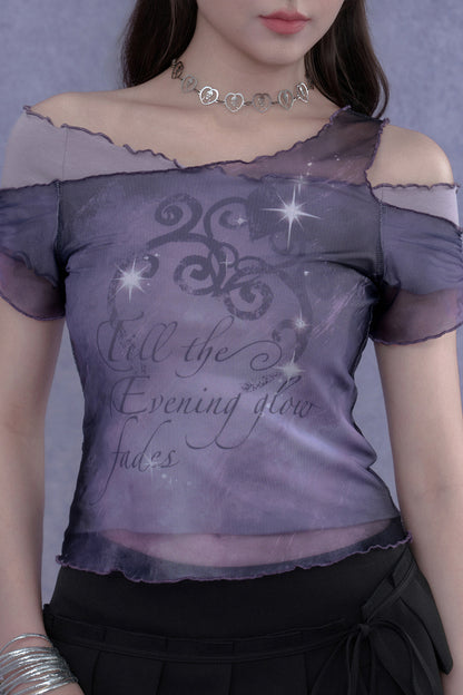 Purple Mesh One-Shoulder Top