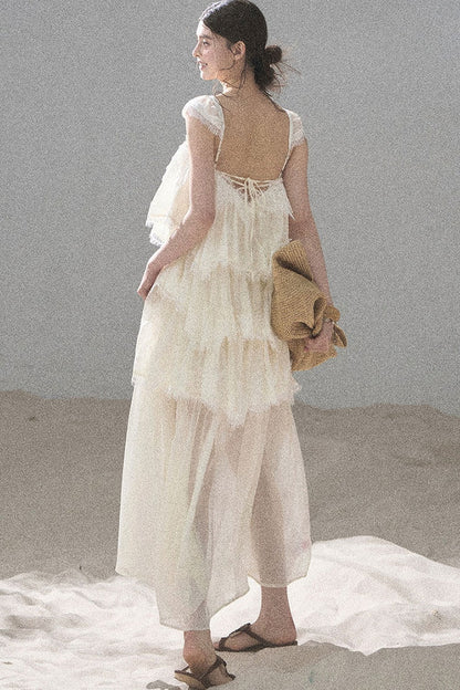 Asymmetric French Lace Mesh Top Set