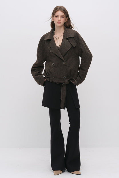 Layered-Look Slit Skirt-Style Flared Pants