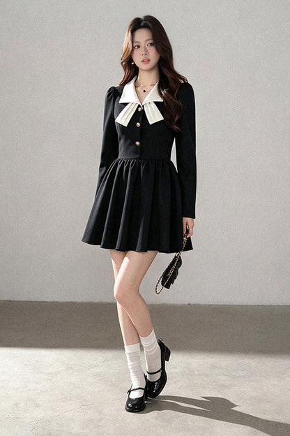 Hepburn Style Black Lapel Dress