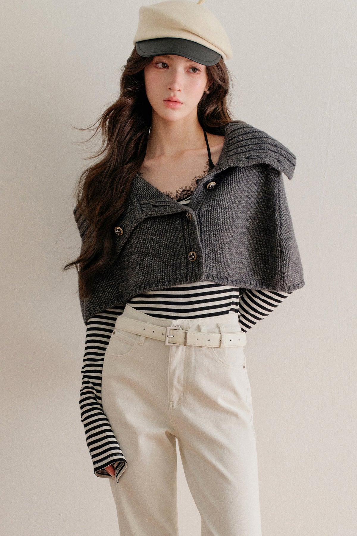 Short Button-Up Wool Cape
