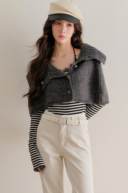 Short Button-Up Wool Cape