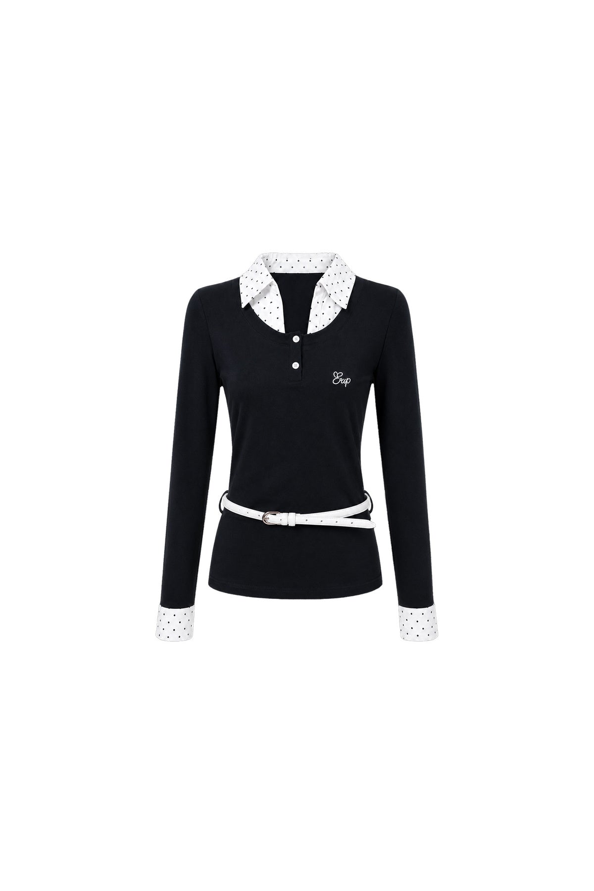 Conjunto de camisa de manga larga con lunares y falda