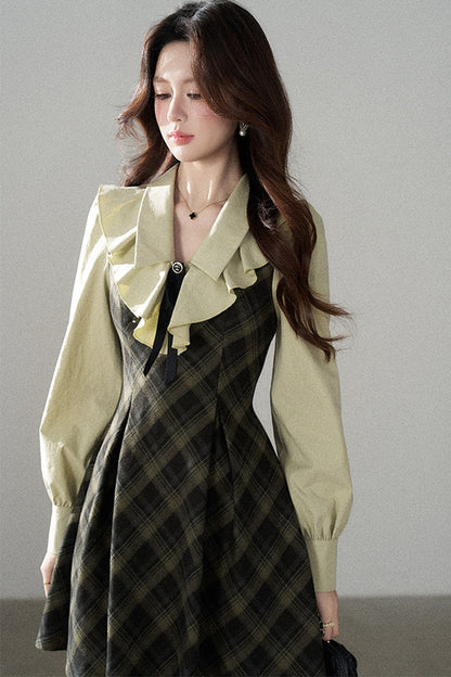 Green Long-Sleeve Layered-Look Dress