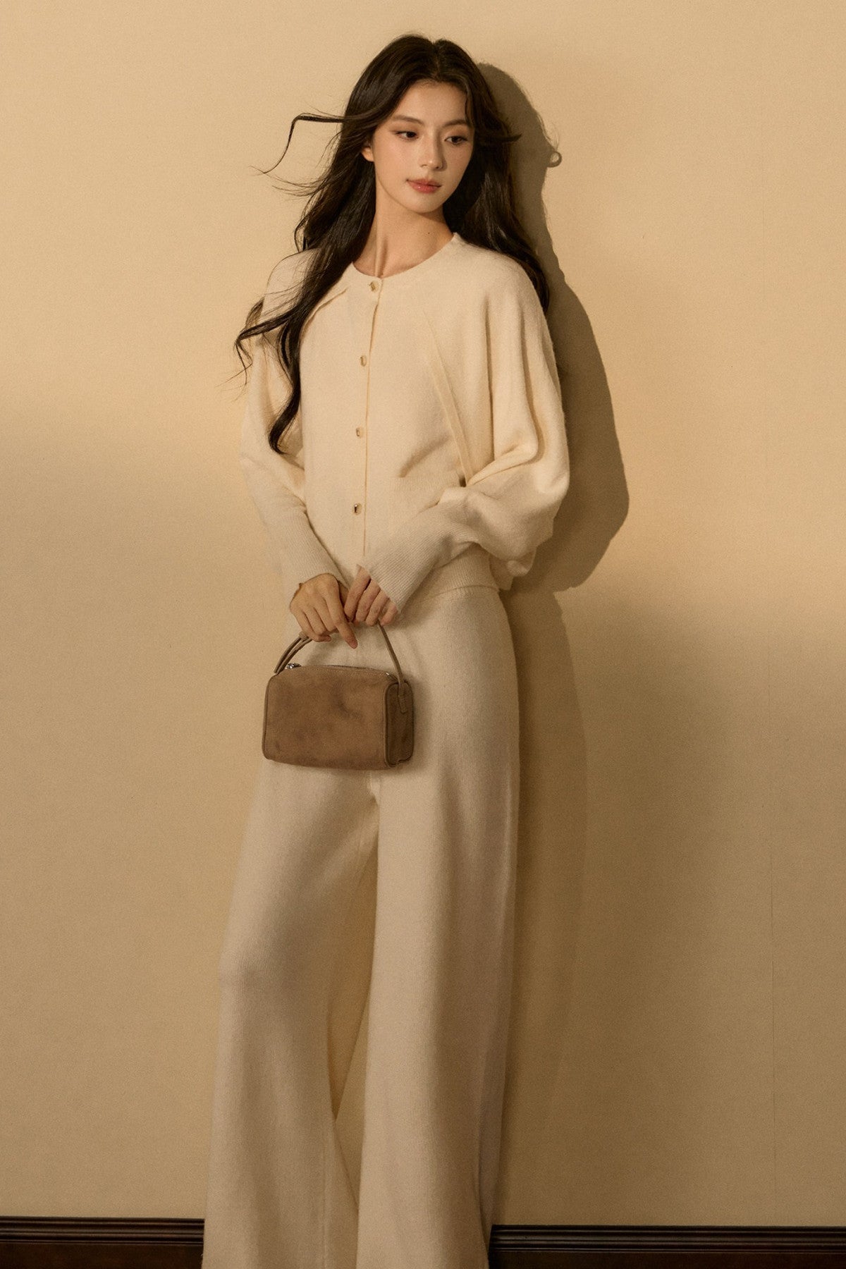 Wool and Cashmere Blend Cardigan and Pants Set-Up