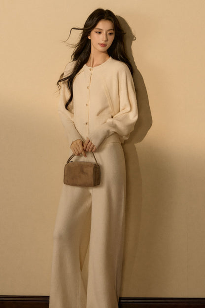 Wool and Cashmere Blend Cardigan and Pants Set-Up