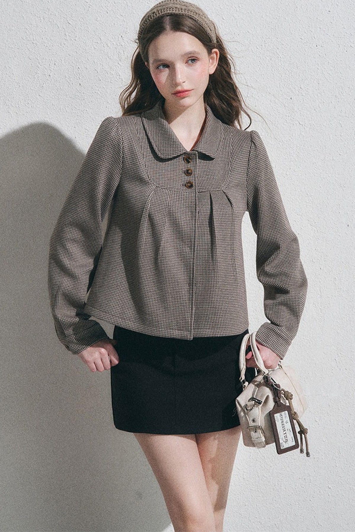 Houndstooth Doll Collar Polo Cardigan