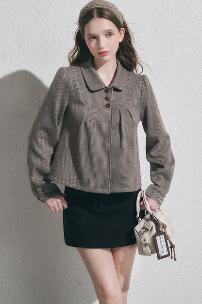 Houndstooth Doll Collar Polo Cardigan
