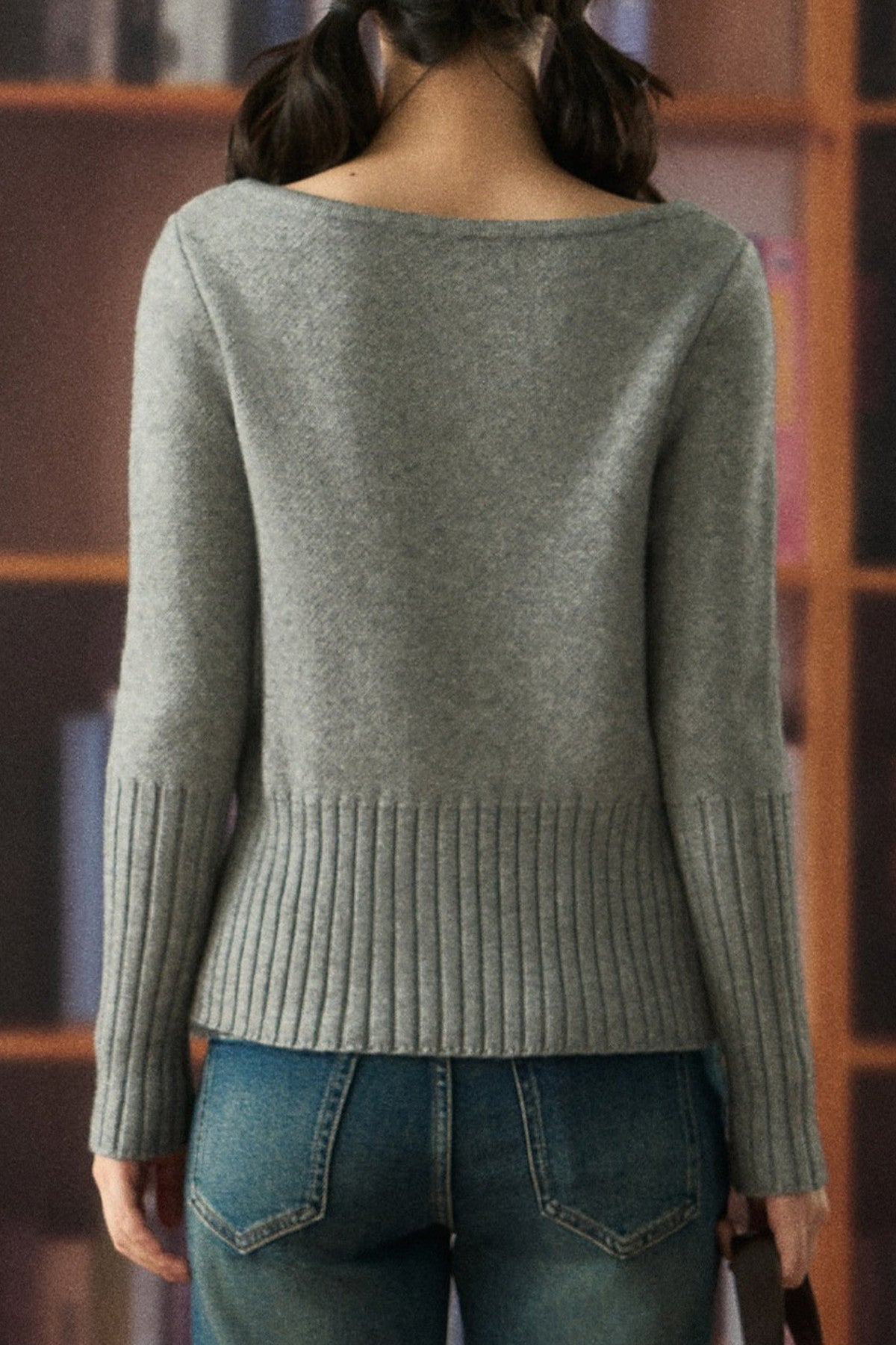 Long Sleeve Irregular Hem Argyle Knit Sweater