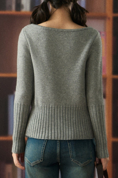 Long Sleeve Irregular Hem Argyle Knit Sweater