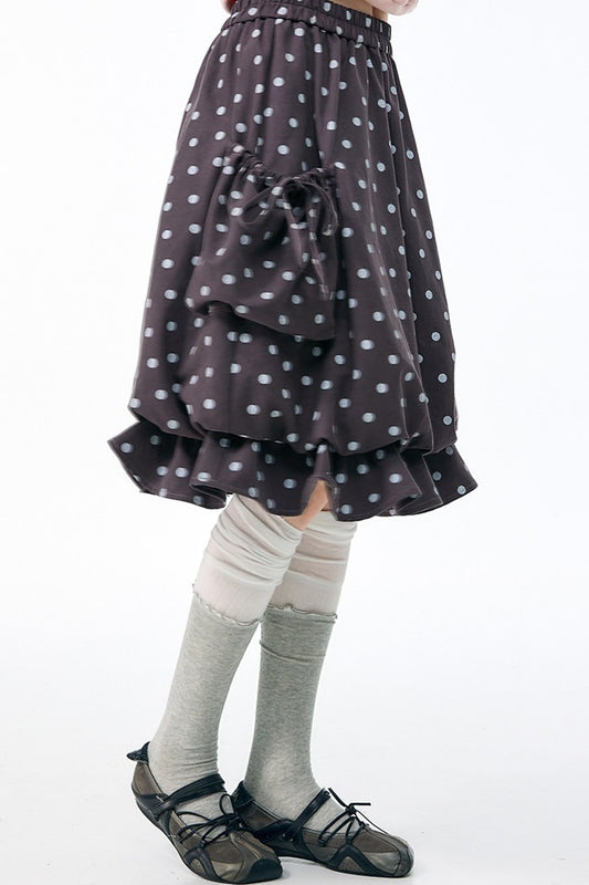 High-Waisted Polka Dot Ruffled Midi Skirt