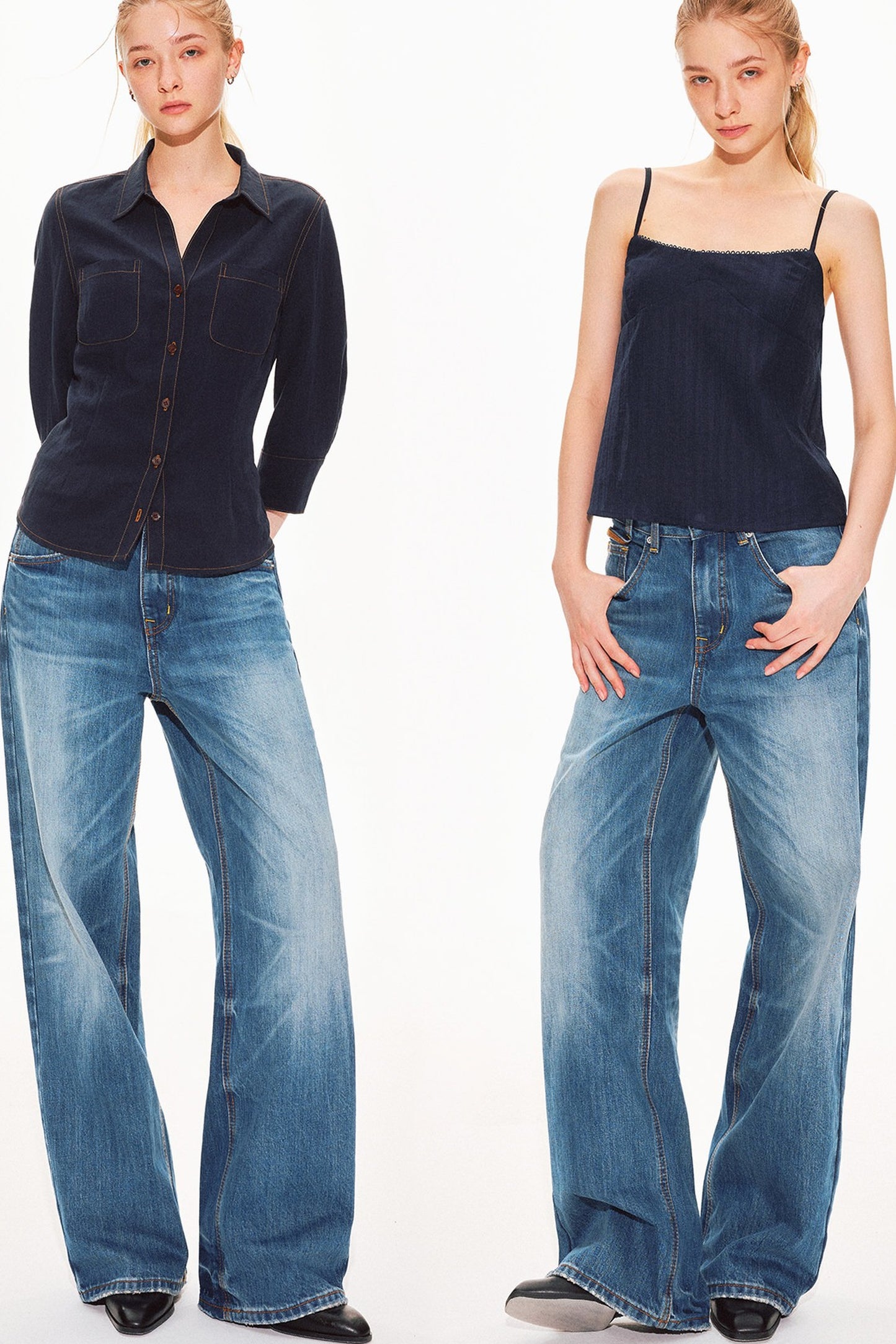 Classic Blue Straight-Leg Denim Pants