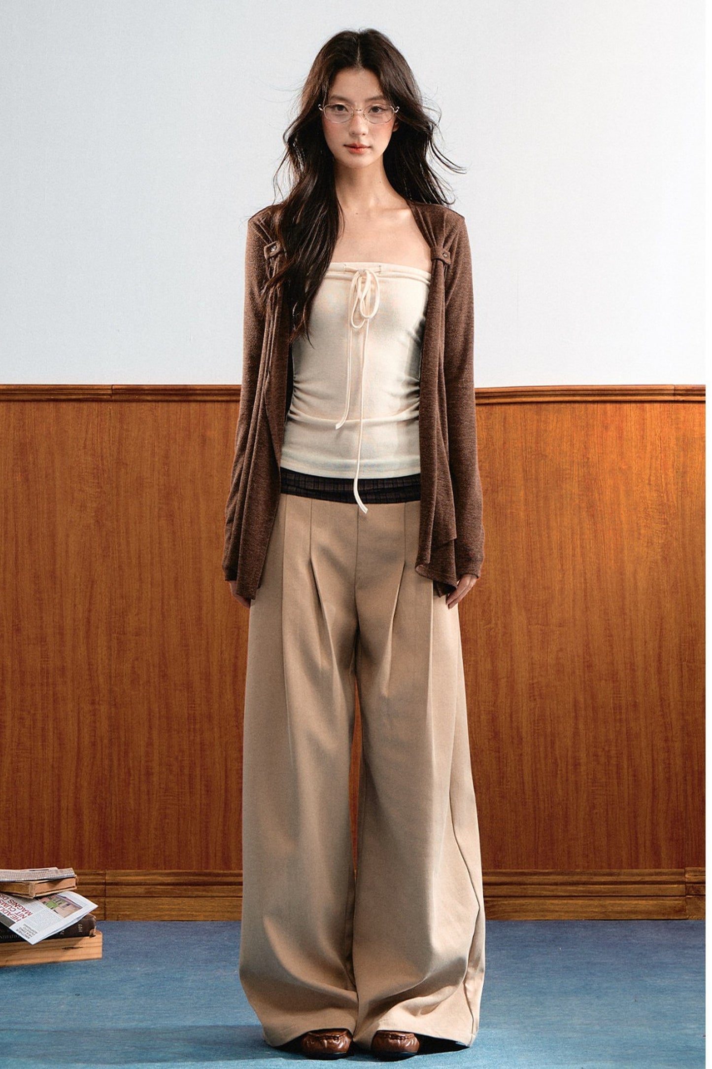 Knit Tie-Up Tube Cardigan Set-Up