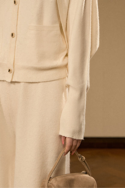 Wool and Cashmere Blend Cardigan and Pants Set-Up