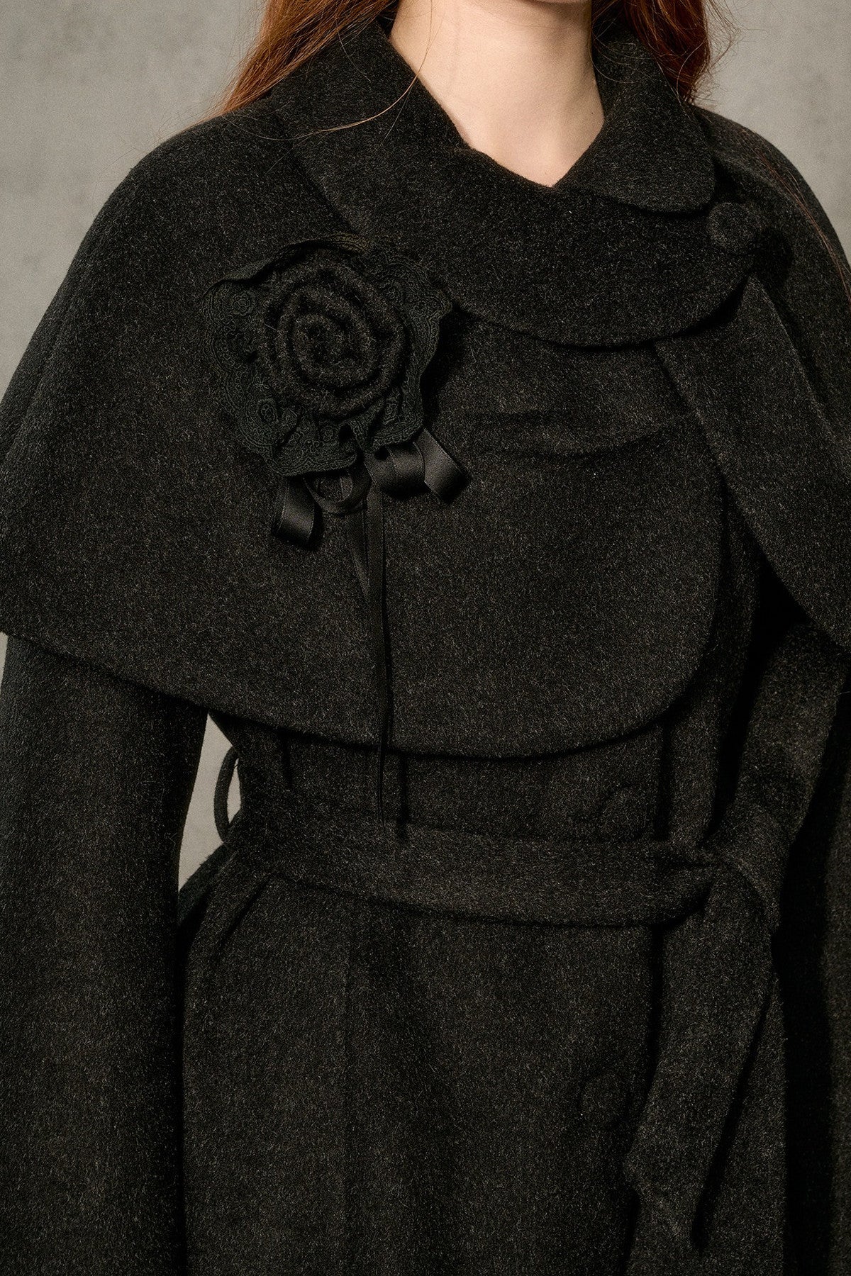 Floral Embroidered Long Woolen Cape Coat Set-Up