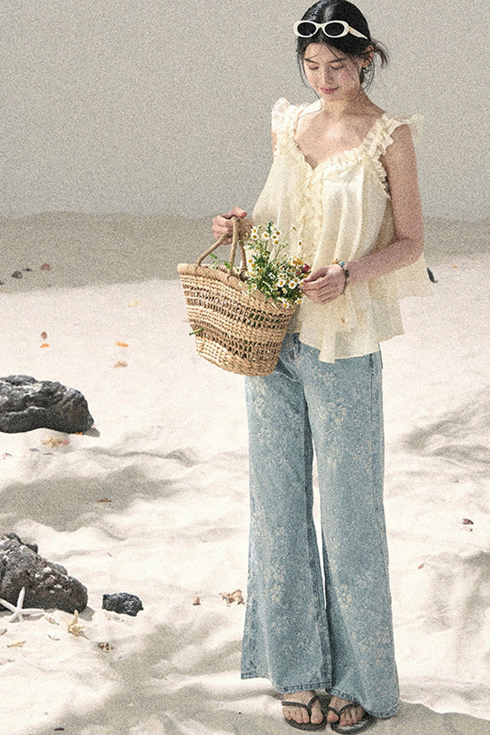 French Ruffled V-Neck Blouse