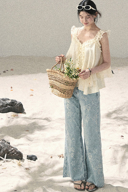 French Ruffled V-Neck Blouse