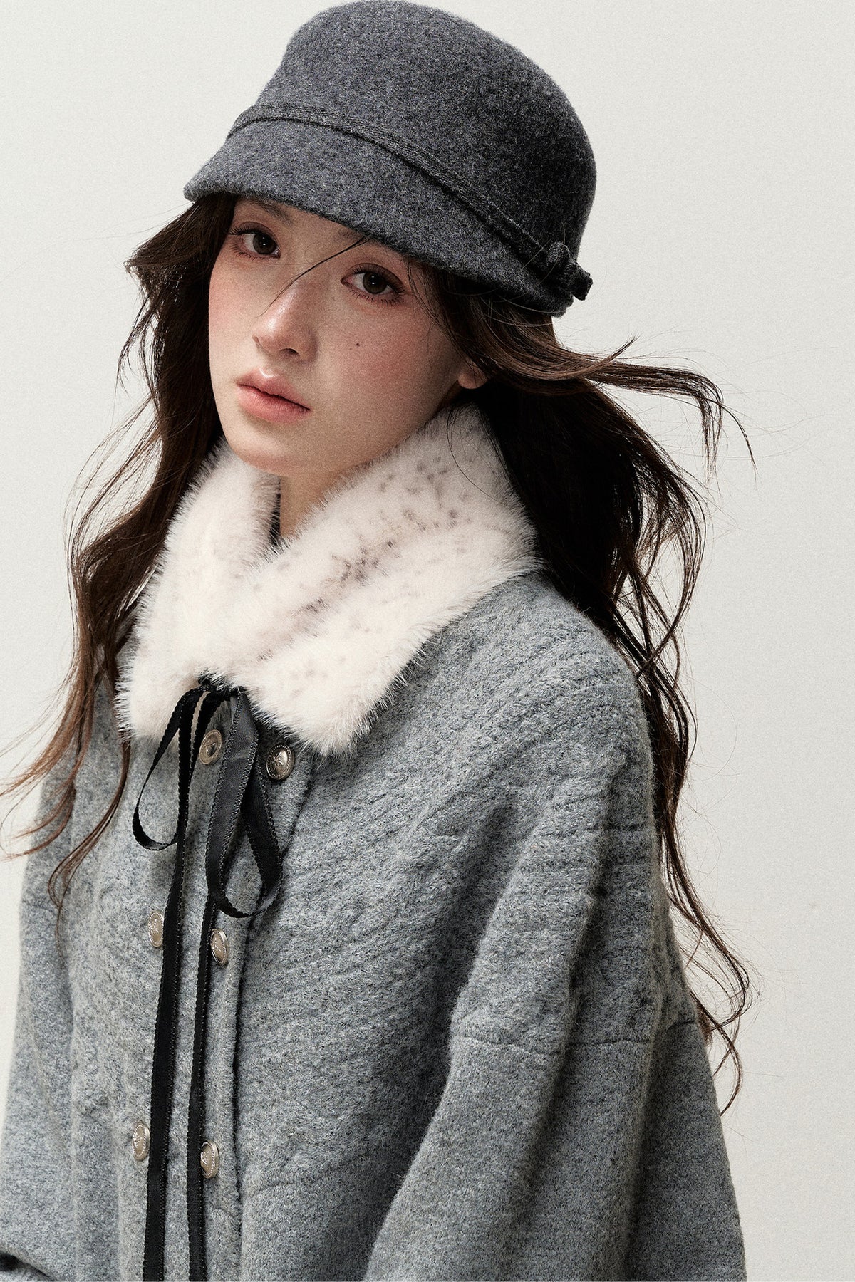 Retro Bow Fur Collar Cardigan