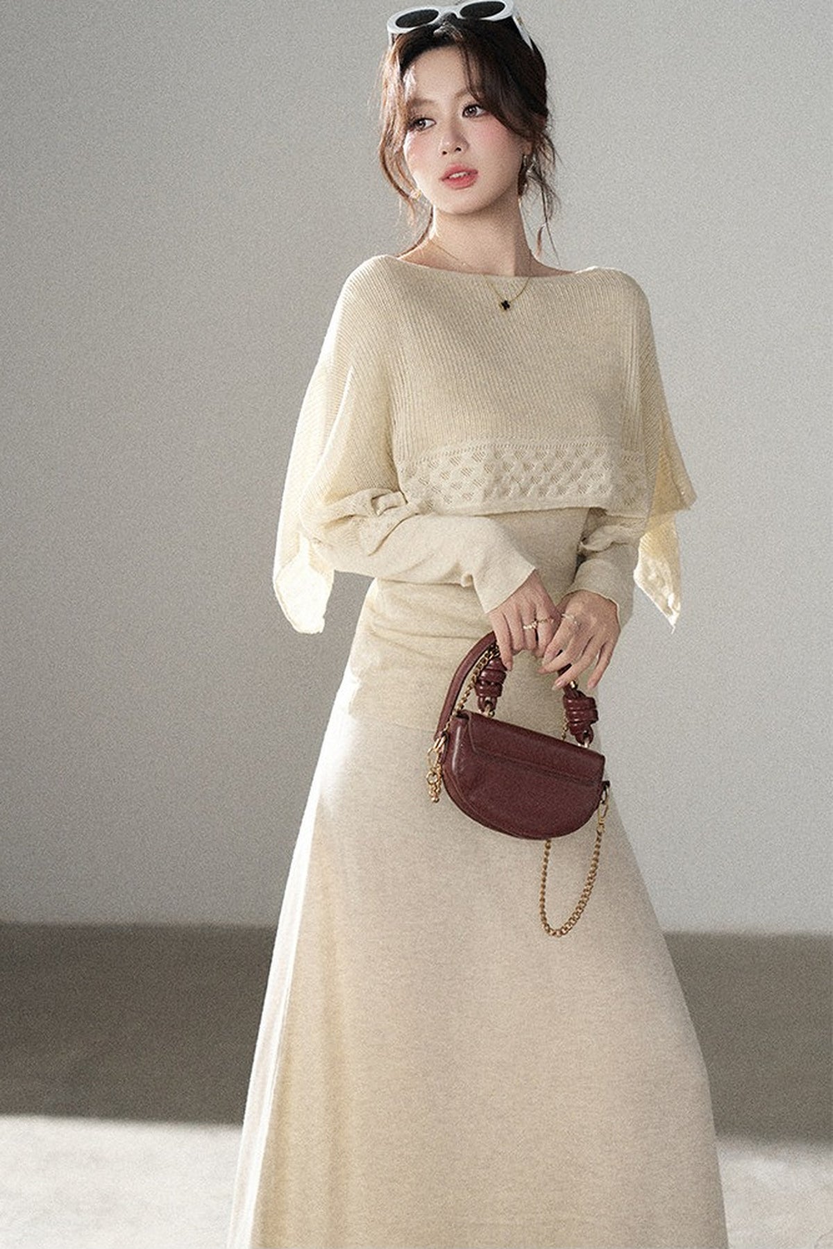 Long-Sleeve Knit Top and Skirt Set