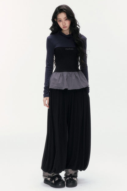 Tencel Wool Layered-Look Top and Lantern Pants Set-Up