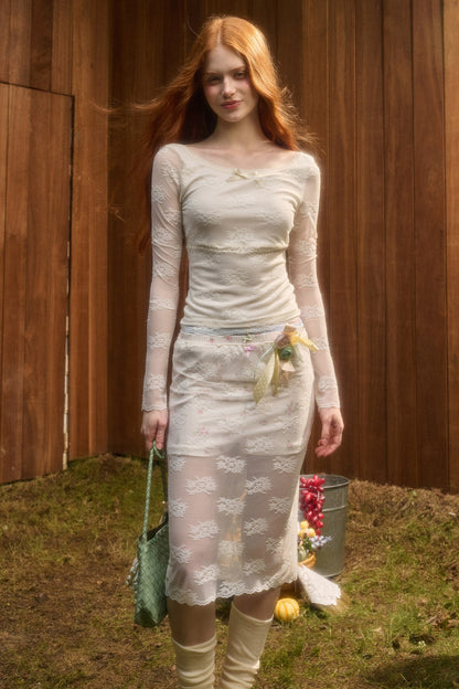 Layered-Look Lace Top and Skirt Set-Up
