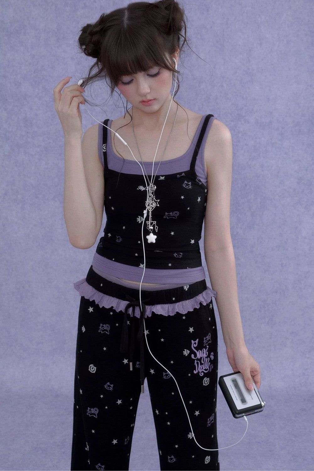 Black Purple Cutout Camisole Set