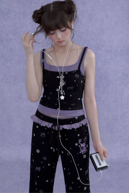 Black Purple Cutout Camisole Set