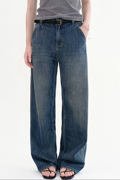 Jeans retrò a vita alta slavati a gamba larga