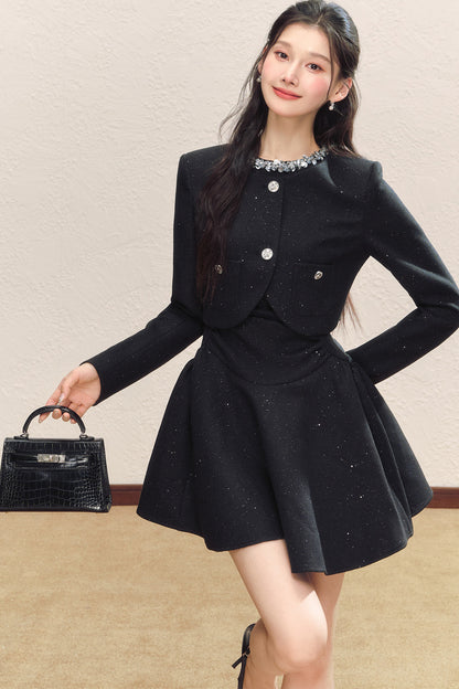 Sequined Jacket and Little Black Dress Set