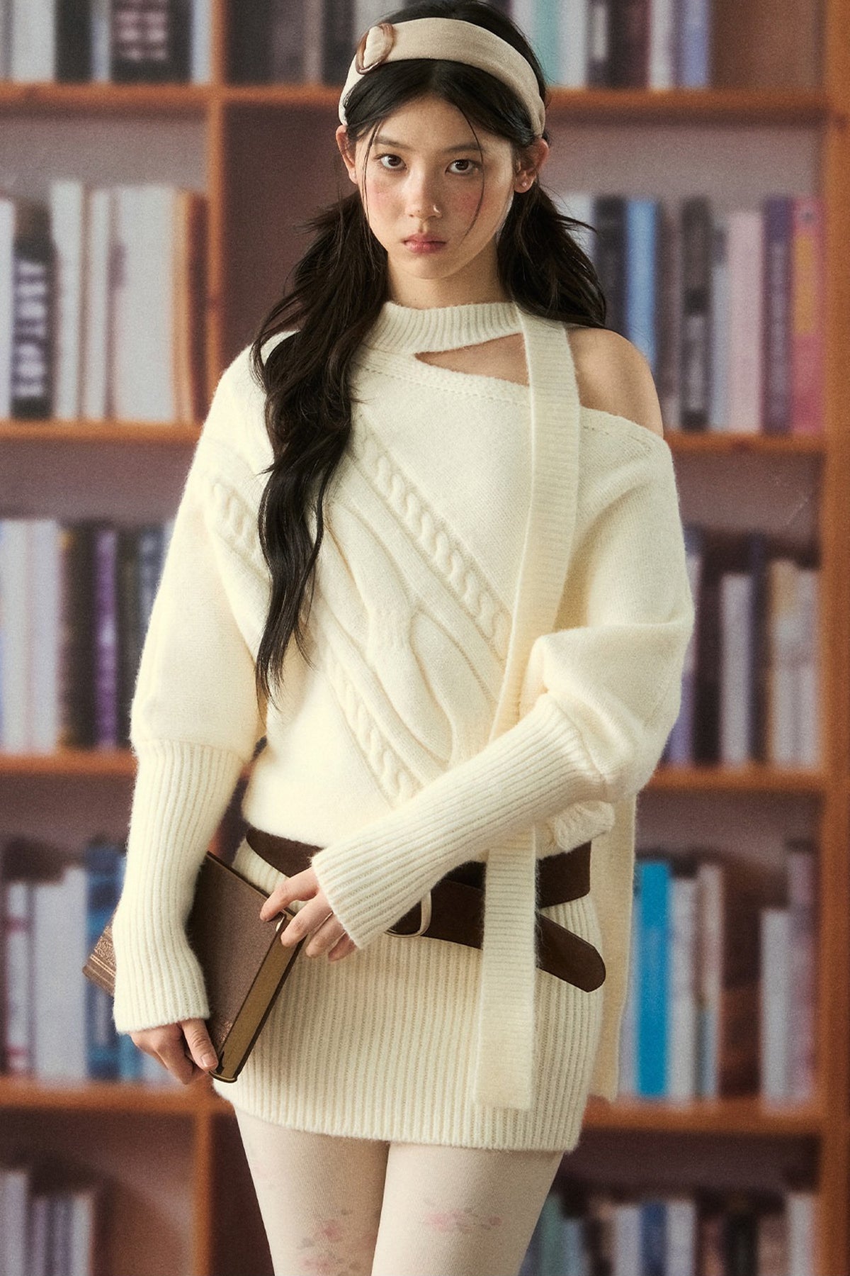 Halter Off-Shoulder Twist Knit Dress