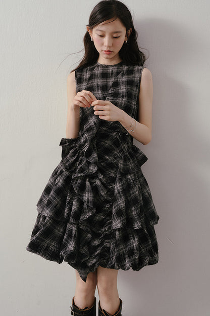 Plaid Ruffle Flower Bud Dress