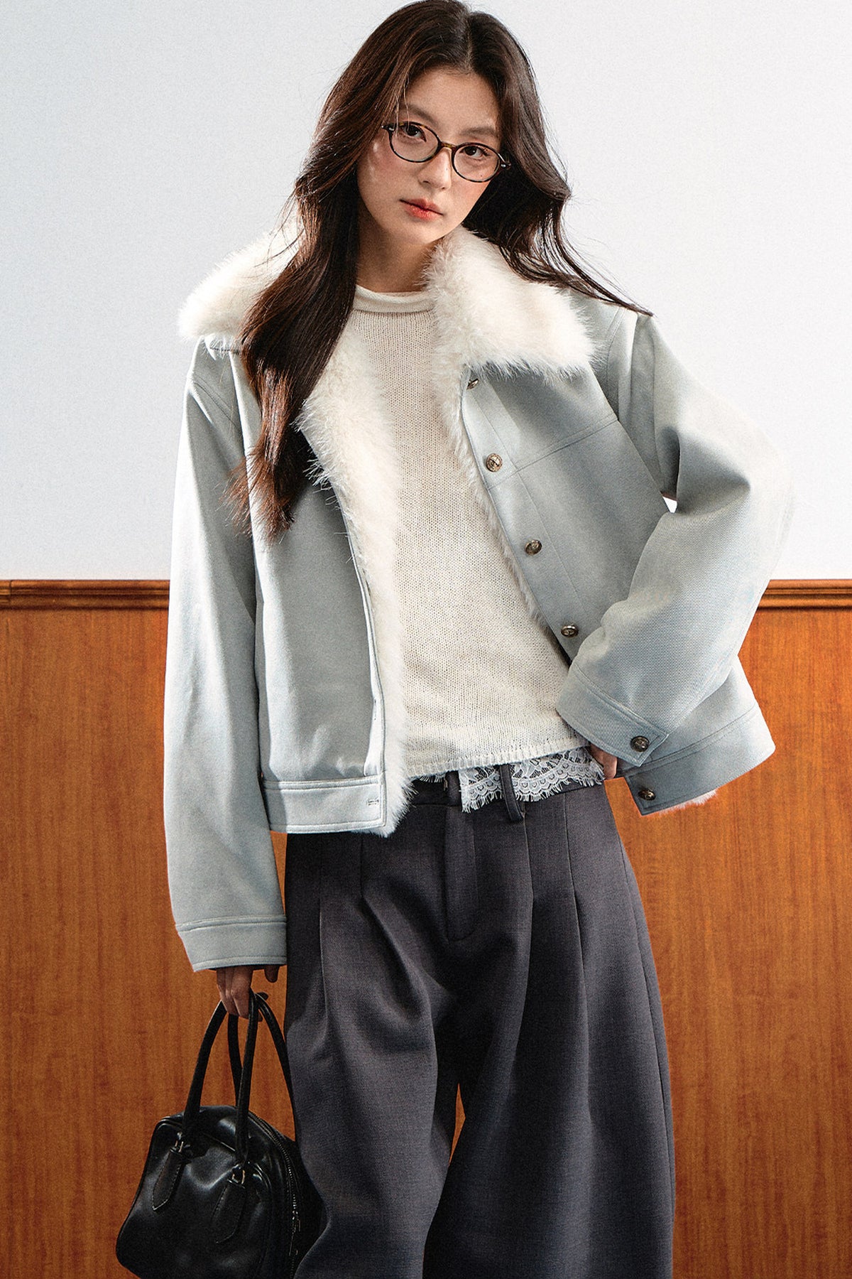 Light Blue Faux Shearling Jacket