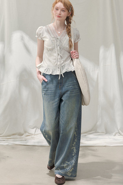 Summer Lace V-Neck Blouse