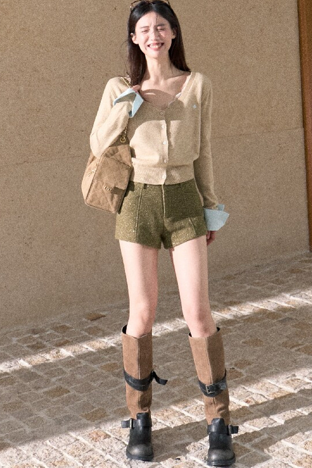 Large U-Neck Knit Cardigan