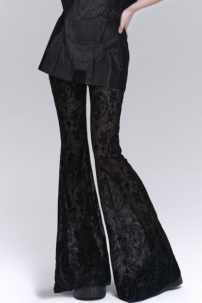 Gothic Black Lace Flared Pants