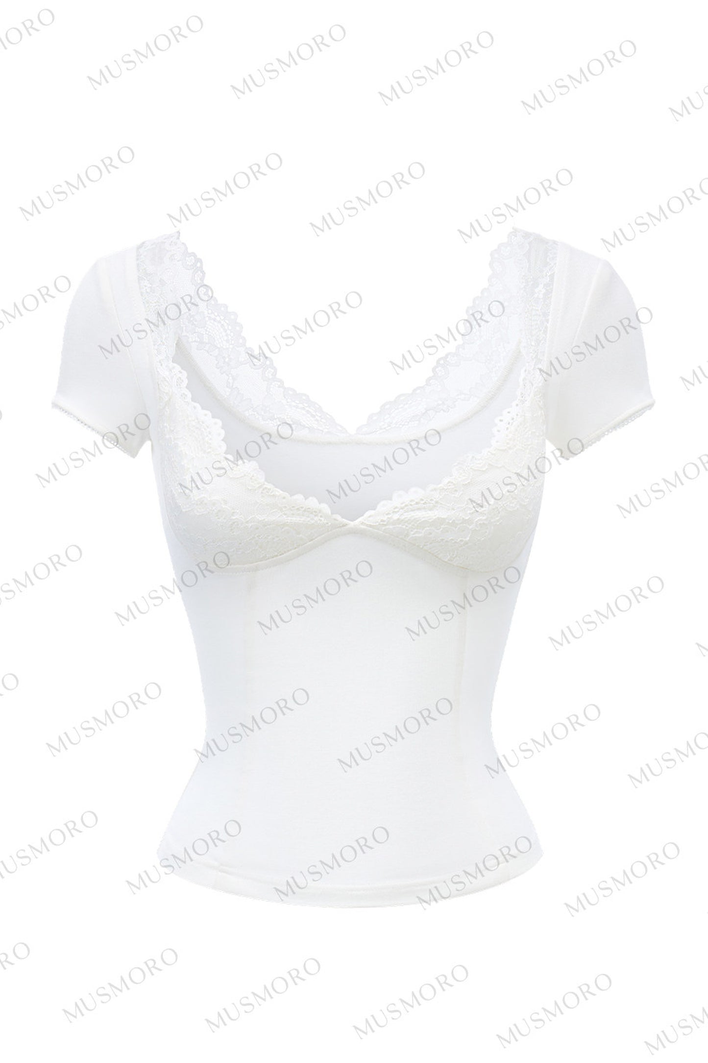 Lace Cuff Deep V-Neck Top