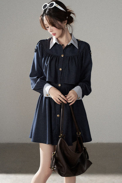 Long-Sleeved Layered-Look A-Line Dress