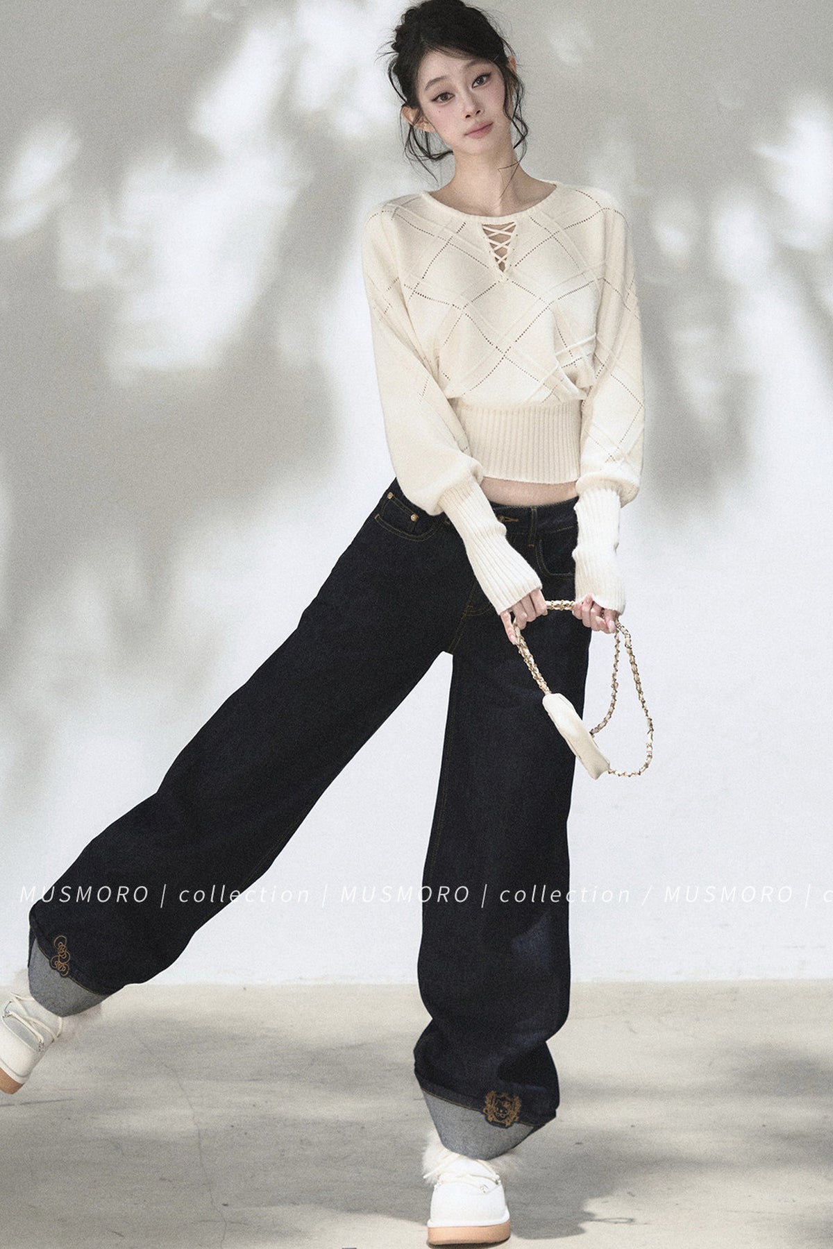 Embroidered Cat Raw Denim Jeans