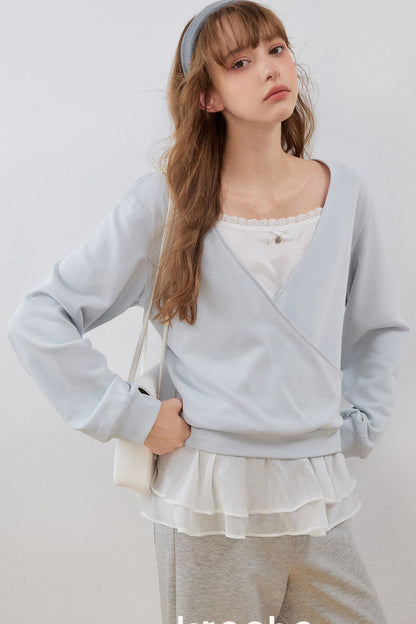 Layered-Look Lace Ruffle Sweatshirt