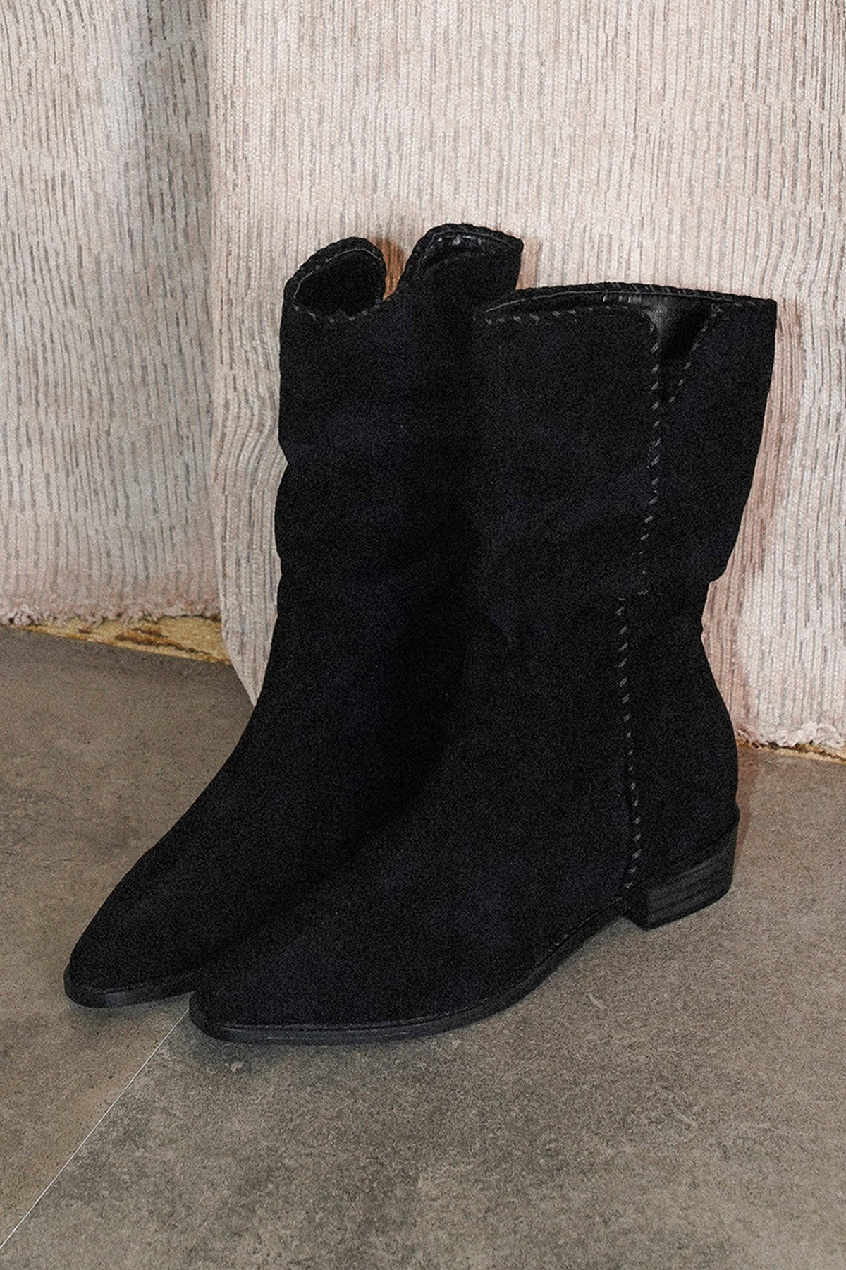 Woven Pointed Toe Chunky Heel Short Boots