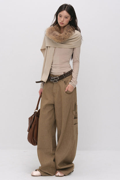 Deep V-Neck Ribbed Knit Top
