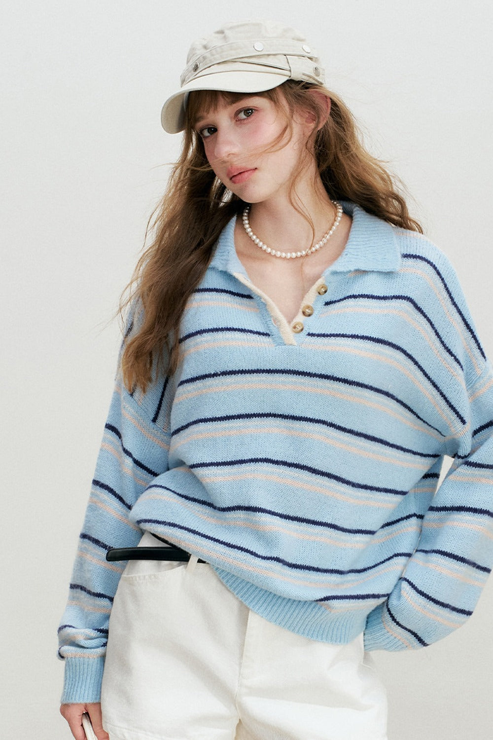Striped Knit Pullover Polo Shirt