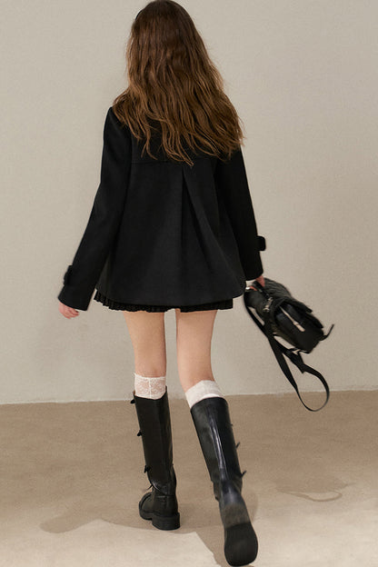 Black Double-Breasted Woolen Jacket