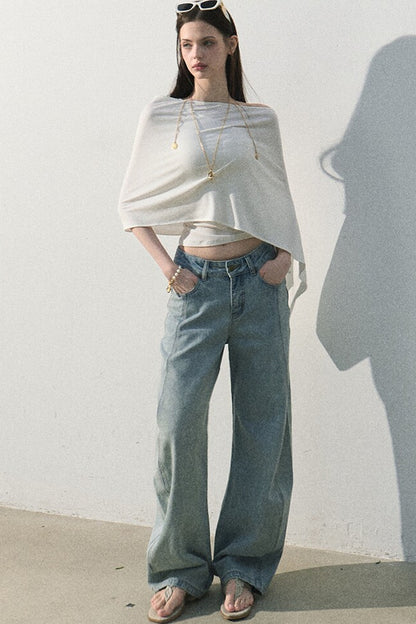Pantaloni vintage in cotone effetto consumato a gamba larga